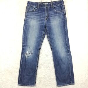 BKE Mens Jeans‎ Seth Straight Leg Blue Denim Medium Wash Whiskering Long 38L
